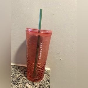 Glass Starbucks cup with flower design